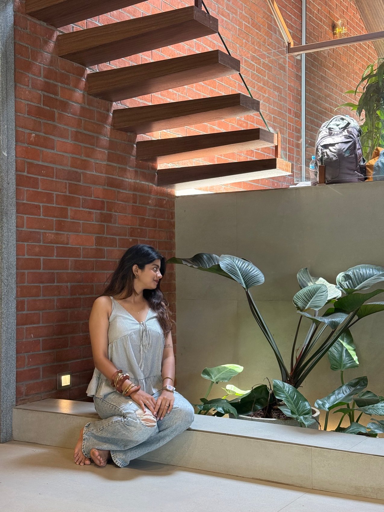 Editorial lifestyle shoot beside a brick staircase