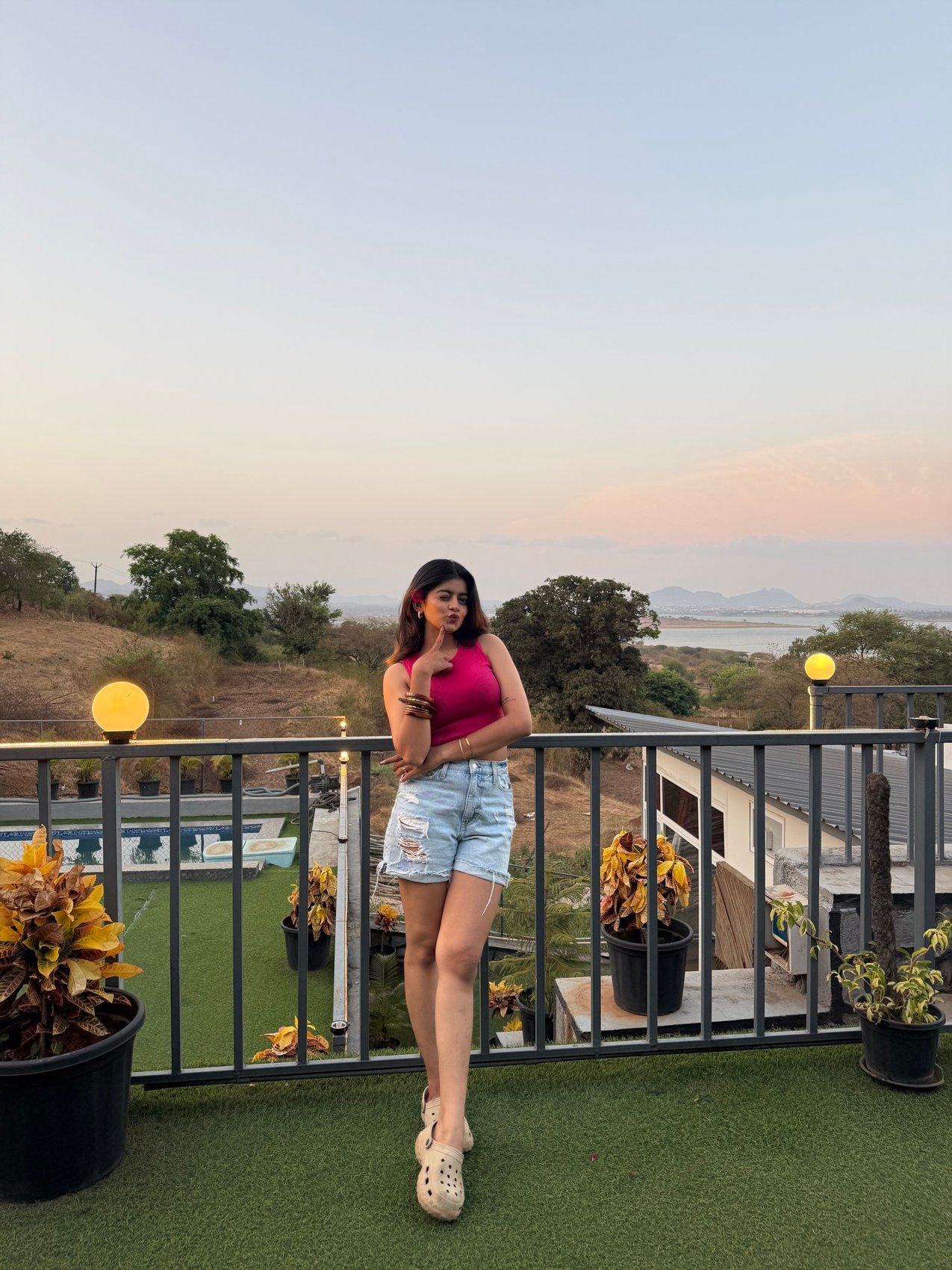 Golden hour rooftop shoot overlooking the hills