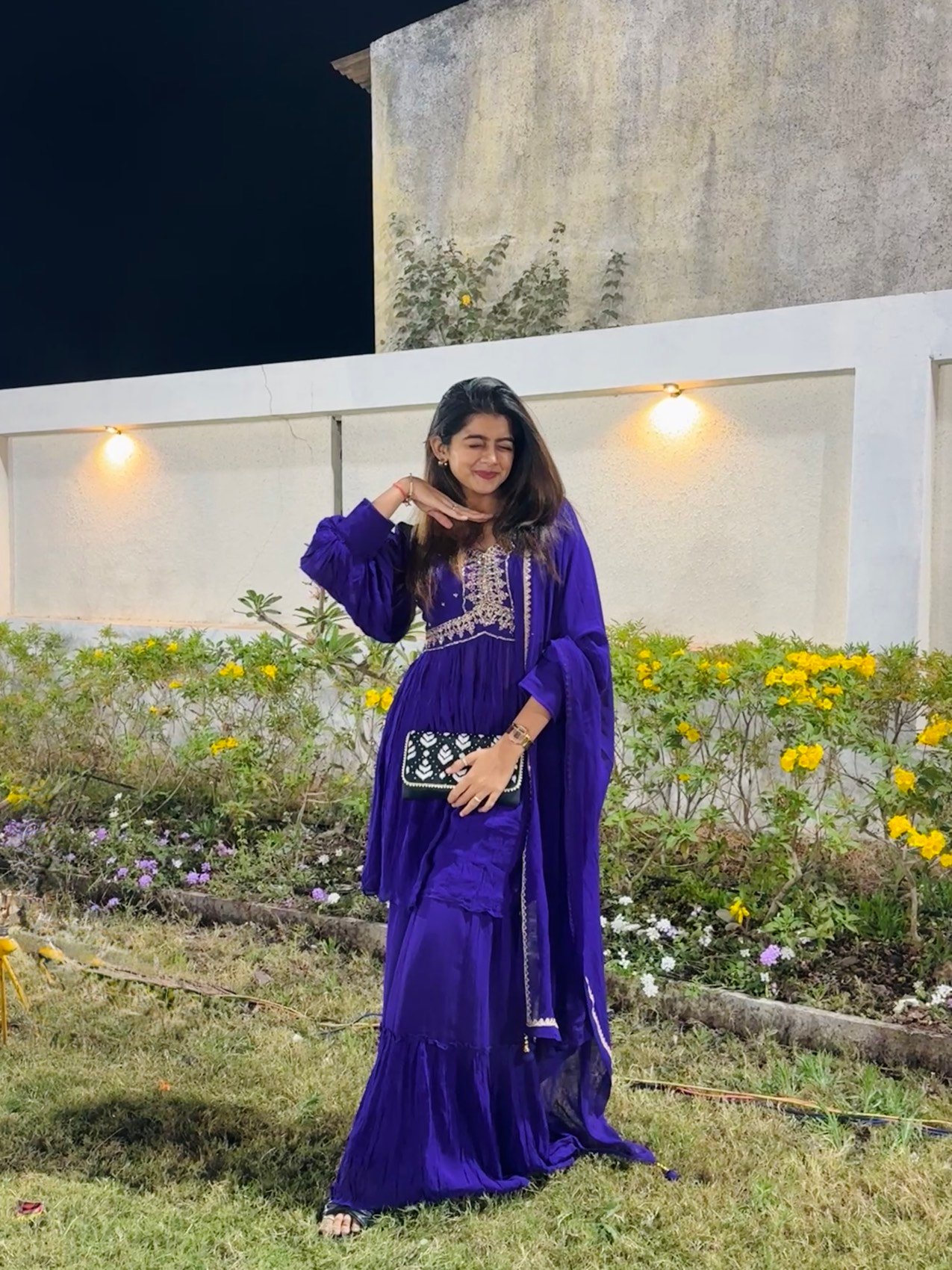 Anushka Sonawane in a cobalt blue sharara at golden hour